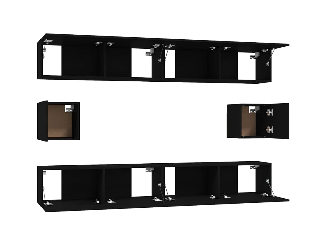Conjunto de soporte para TV de 6 piezas de madera de ingeniería negra