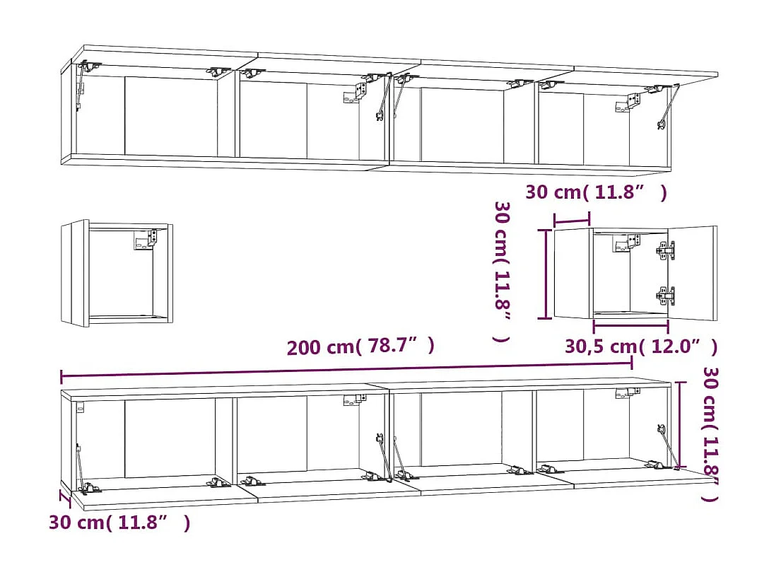 Conjunto de soporte para TV de 6 piezas de madera de ingeniería negra