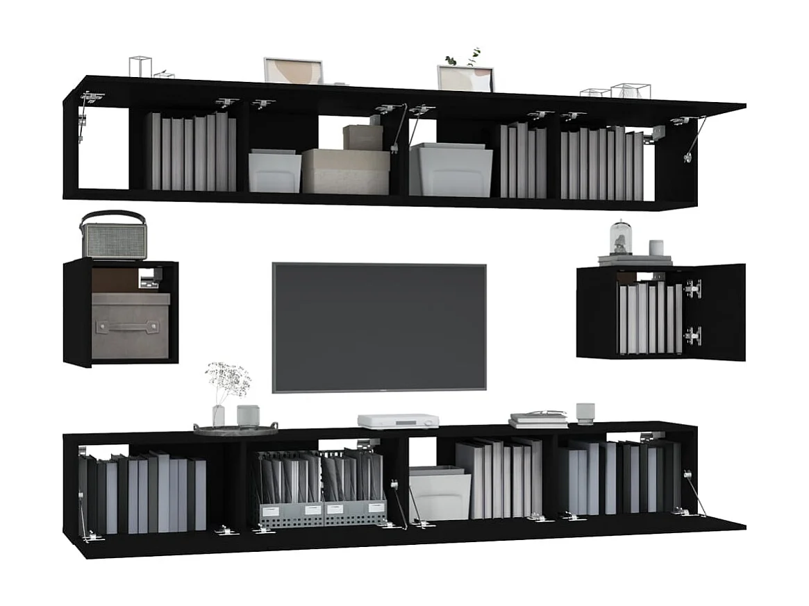 Set di mobili porta TV da 6 pezzi in legno ingegnerizzato nero