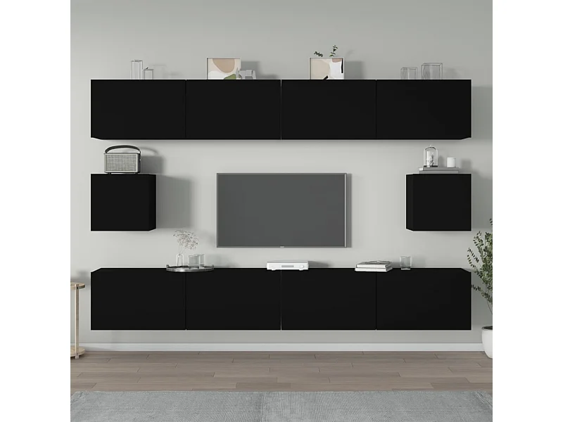 Set di mobili porta TV da 6 pezzi in legno ingegnerizzato nero