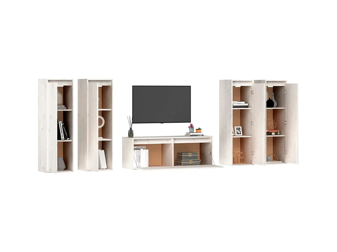 Meubles TV 5 pcs Blanc Bois massif de pin