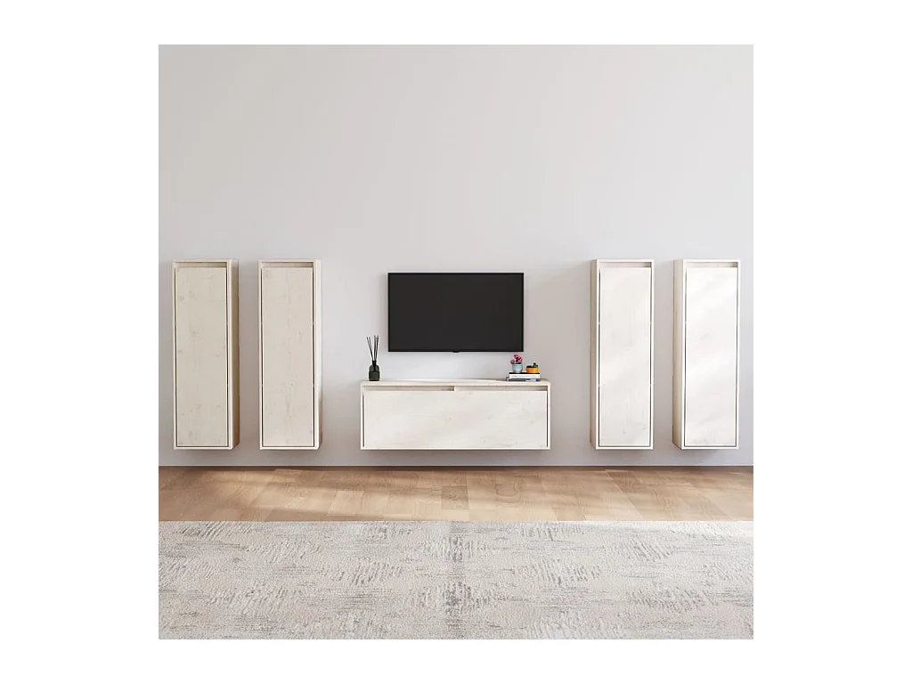 Meubles TV 5 pcs Blanc Bois massif de pin