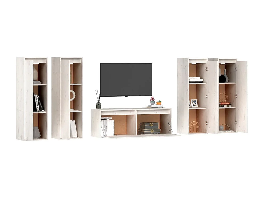 Meubles TV 5 pcs Blanc Bois massif de pin
