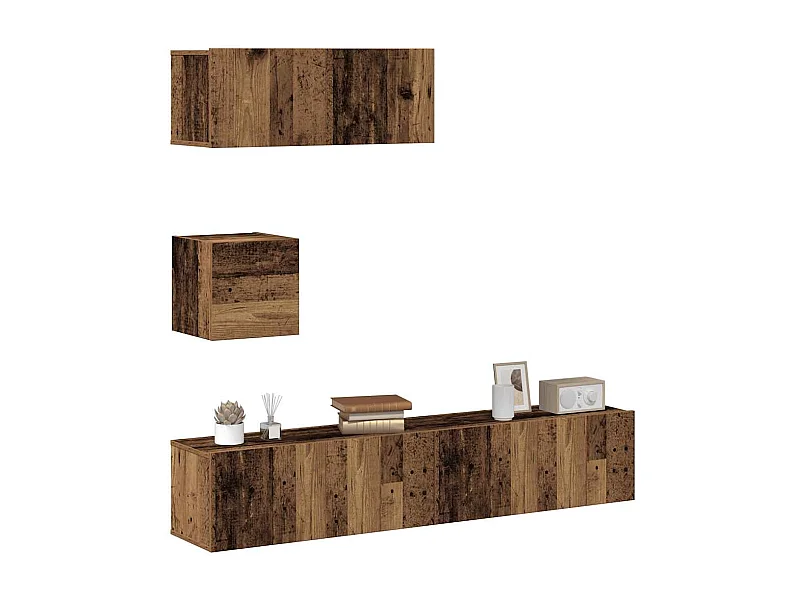 Set di mobili porta TV da parete da 4 pezzi, legno invecchiato, legno ingegnerizzato