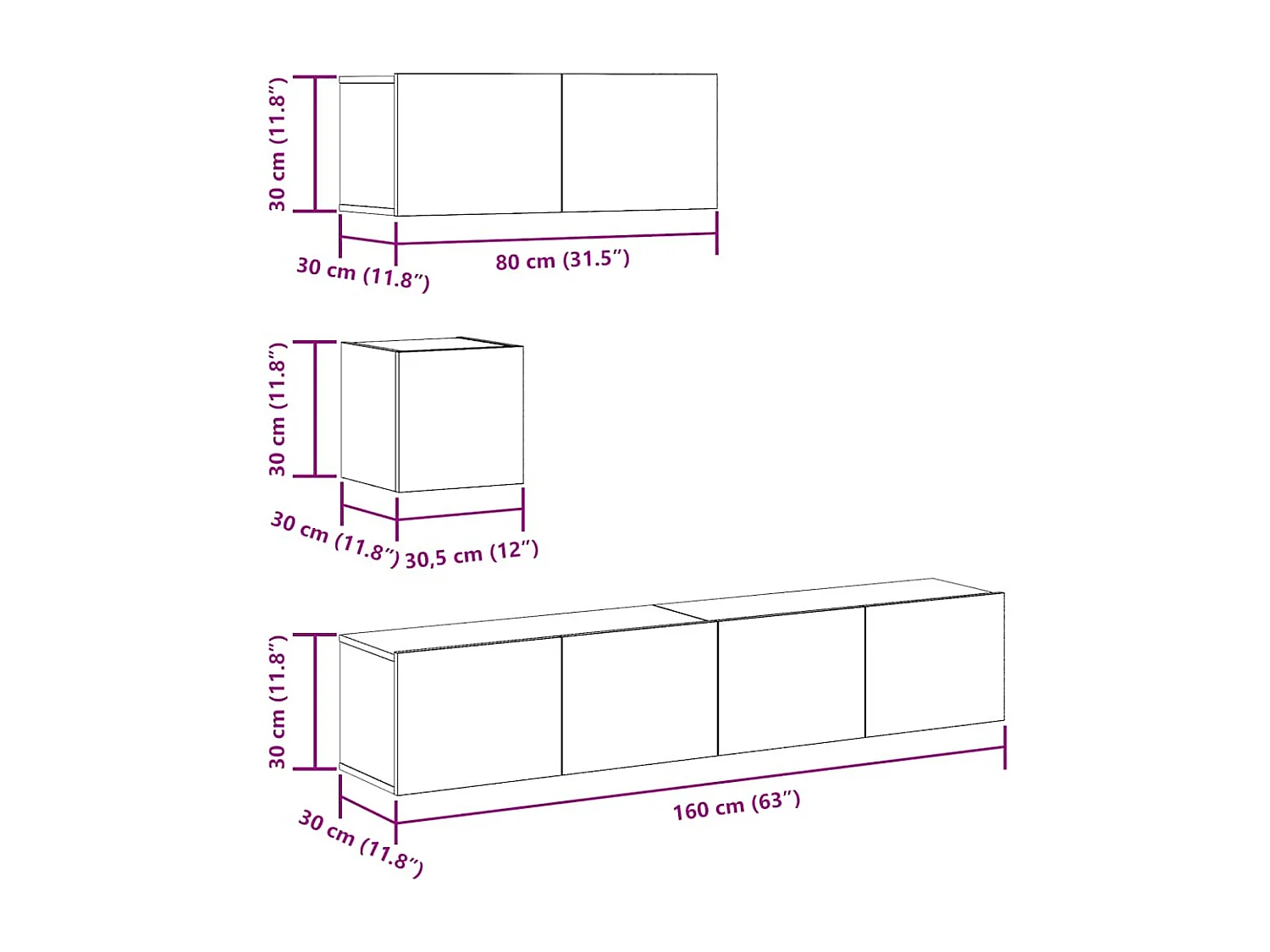 Ensemble de meuble TV mural 4 pcs vieux bois bois d'ingénierie