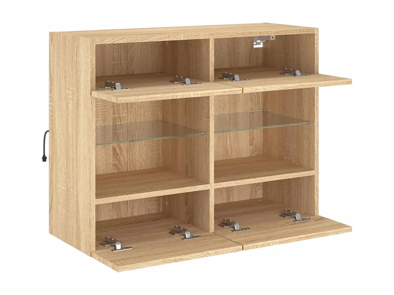 Wandmontierter TV-Schrank mit LED-Leuchten Sonoma-Eiche 78,5x30x60,5 cm