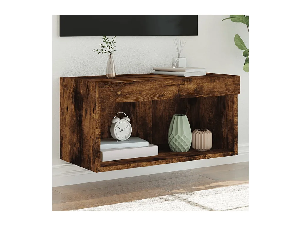 Meuble TV avec lumières LED chêne fumé 60x30x30 cm