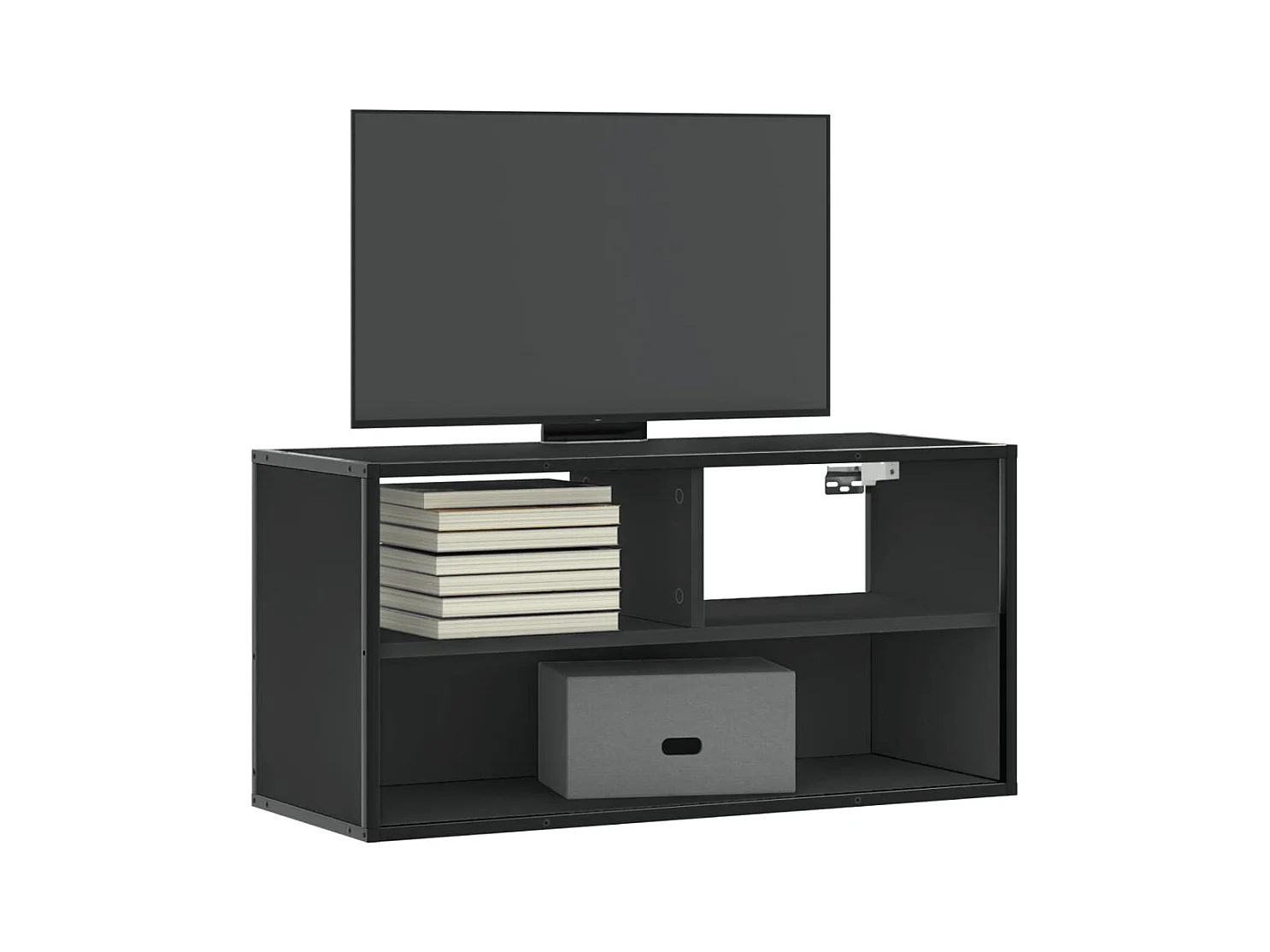 Mueble de TV negro 80x31x39,5 cm de madera contrachapada y metal