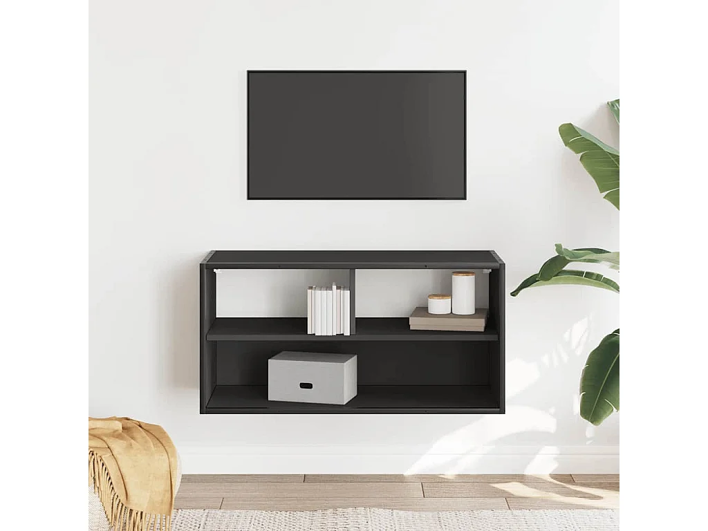 Mueble de TV negro 80x31x39,5 cm de madera contrachapada y metal