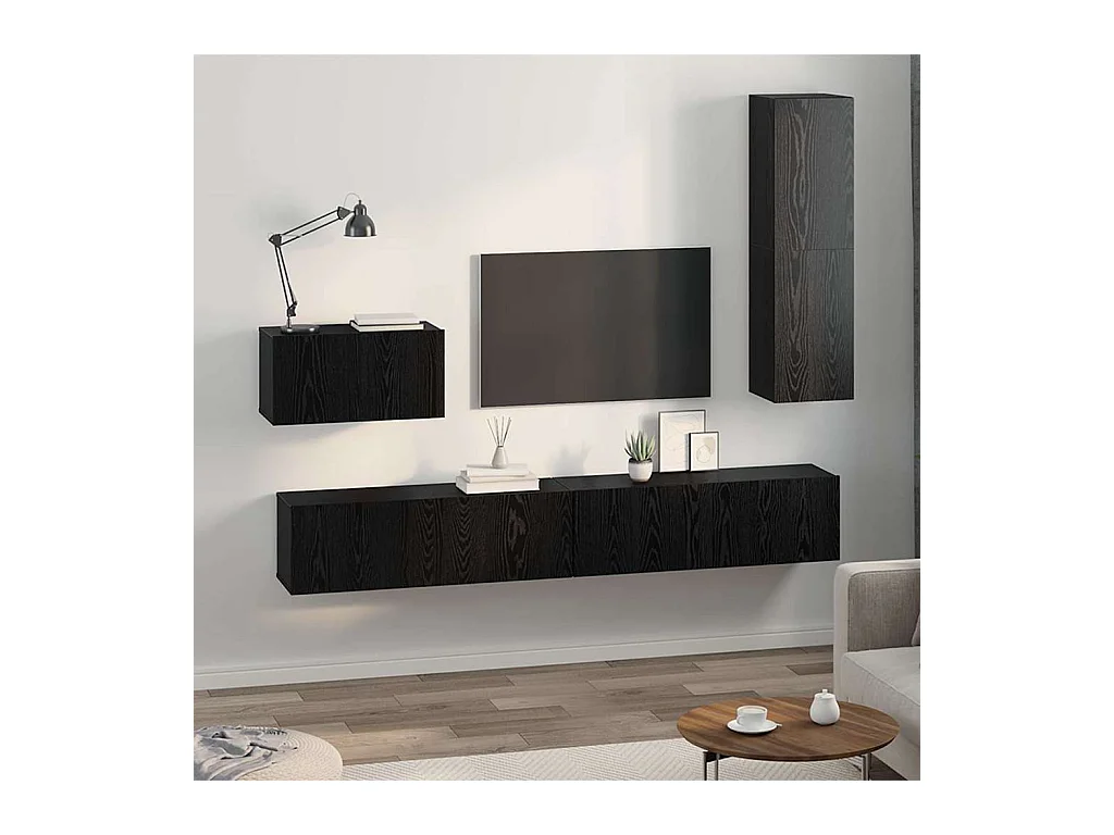 Mobile TV a parete Mobile TV a parete 4 pezzi Rovere nero 200 x 30 x 30 cm