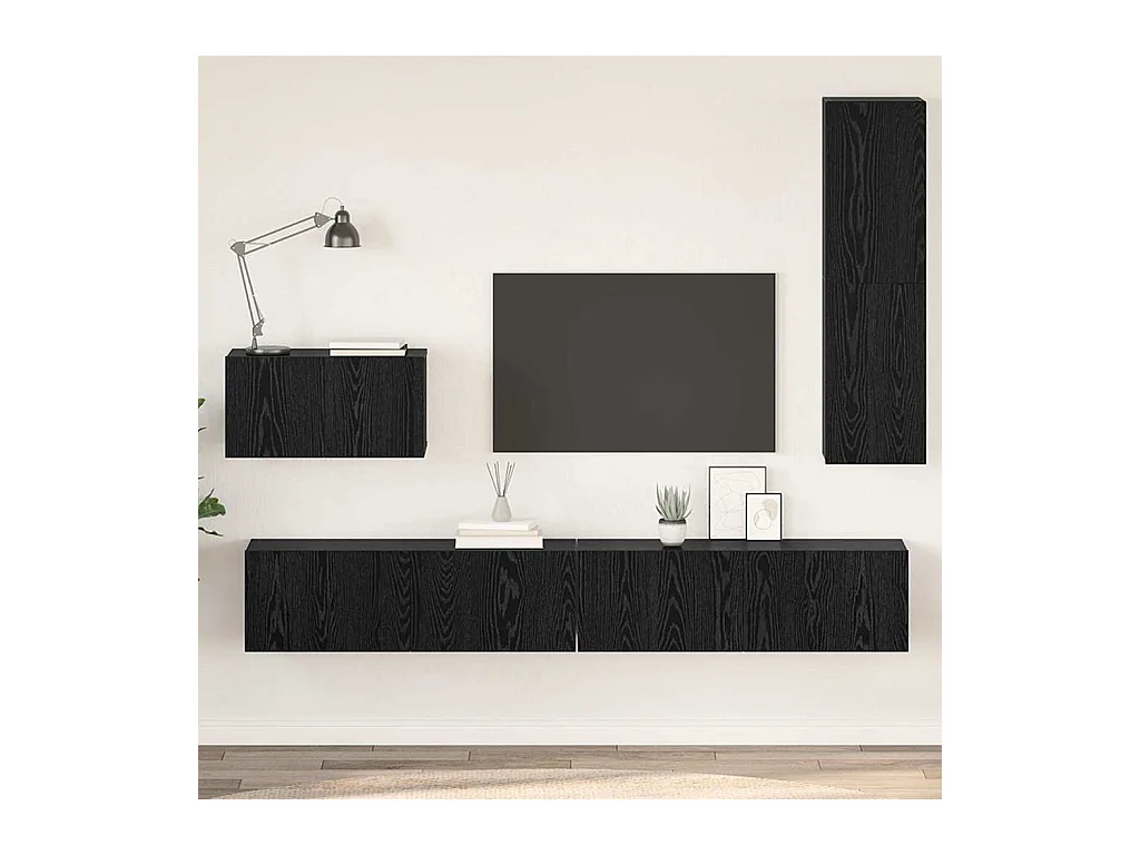 Meuble TV mural Montage mural 4 pcs Chêne noir 200 x 30 x 30 cm