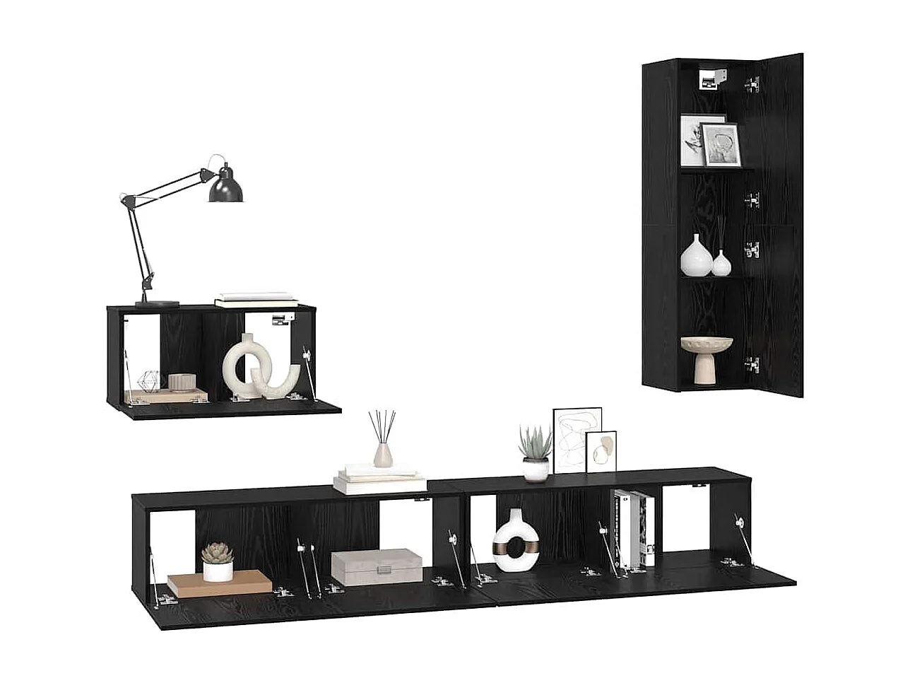 Meuble TV mural Montage mural 4 pcs Chêne noir 200 x 30 x 30 cm