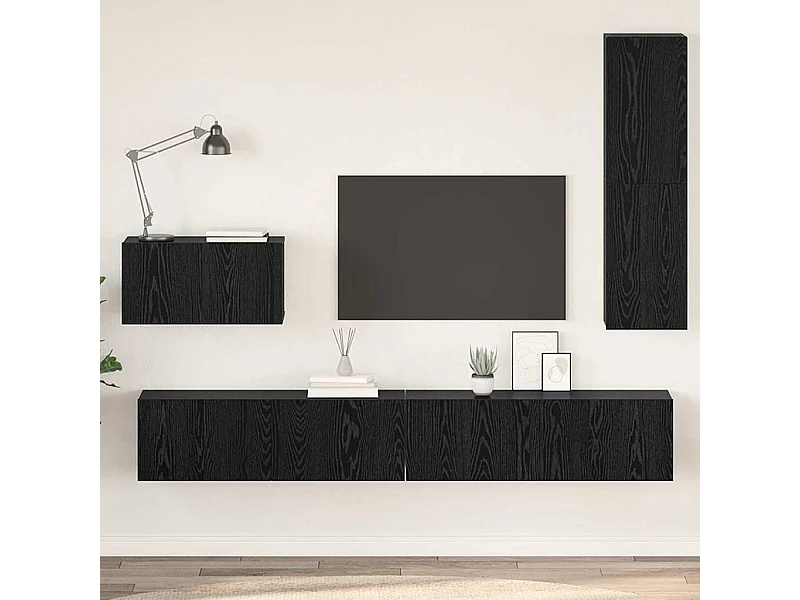 Meuble TV mural Montage mural 4 pcs Chêne noir 200 x 30 x 30 cm