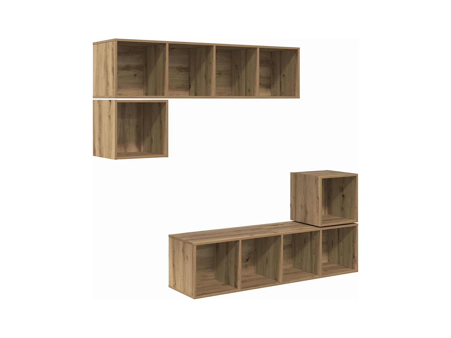 4-teiliges TV-Ständer-Set, handgefertigte Eiche, 37 x 37 x 142,5 cm
