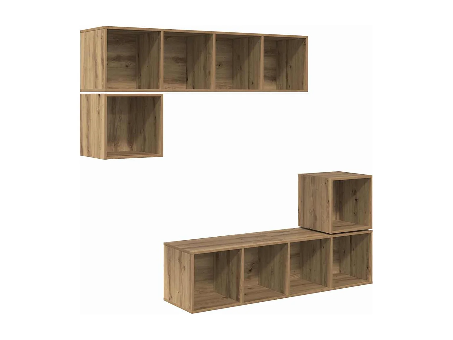 4-teiliges TV-Ständer-Set, handgefertigte Eiche, 37 x 37 x 142,5 cm