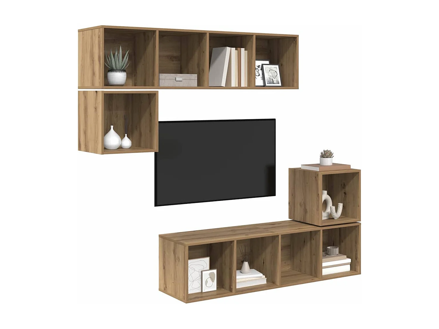 4-teiliges TV-Ständer-Set, handgefertigte Eiche, 37 x 37 x 142,5 cm