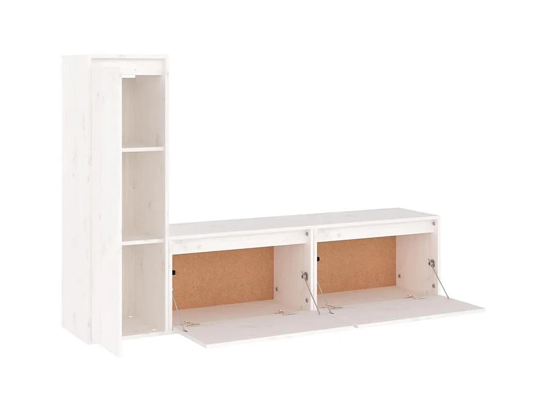 3-delige tv-kast Wit Massief grenenhout