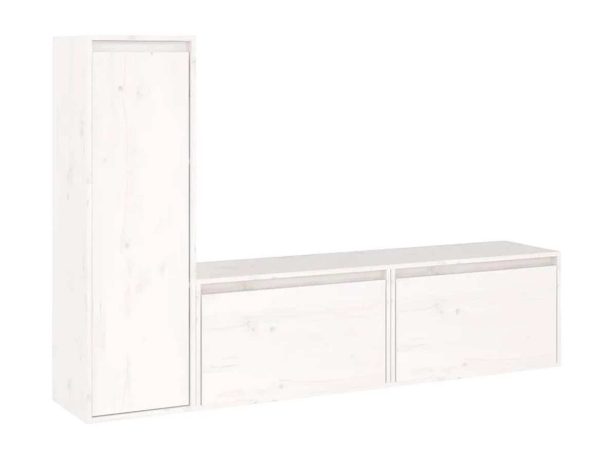 Mobile TV 3 pezzi Bianco Legno massello di pino