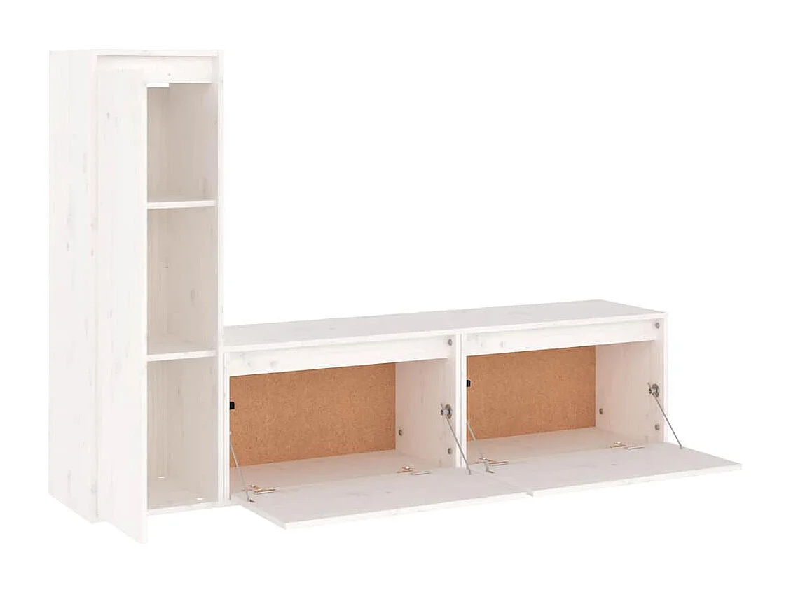 Mobile TV 3 pezzi Bianco Legno massello di pino