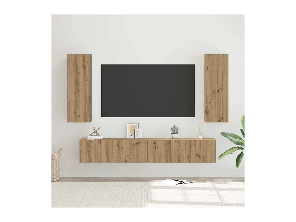Set di mobili TV da 4 pezzi, rovere lavorato a mano, 30,5 x 30 x 90 cm