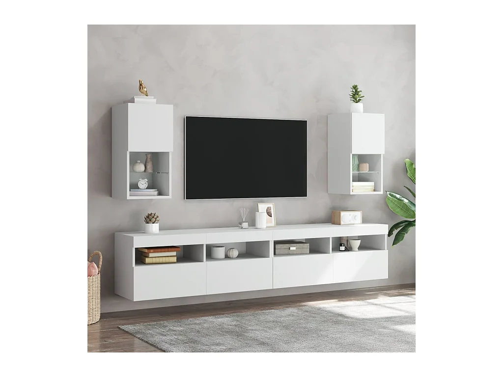 Mobili TV con luci LED 2 pezzi bianchi 30,5x30x60 cm