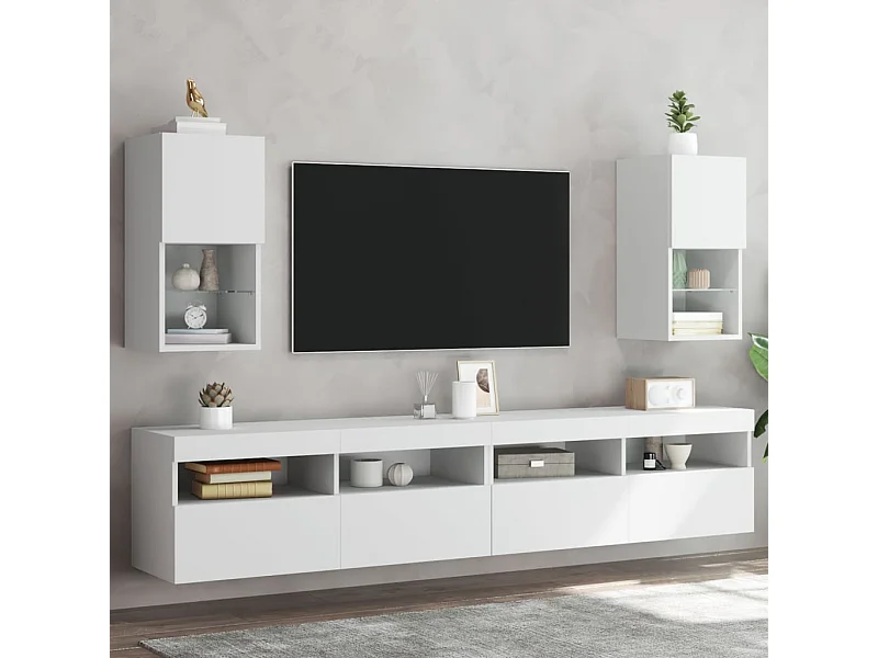 Meubles TV avec lumières LED 2 pcs blanc 30,5x30x60 cm