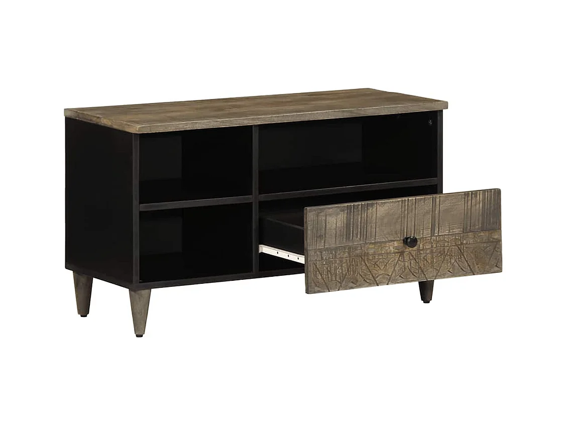 Meuble TV noir 80x33x46 cm bois massif de manguier