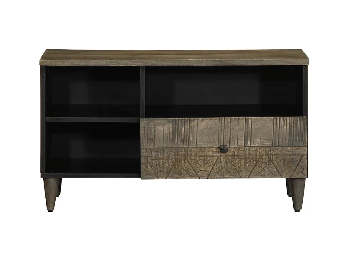 Meuble TV noir 80x33x46 cm bois massif de manguier