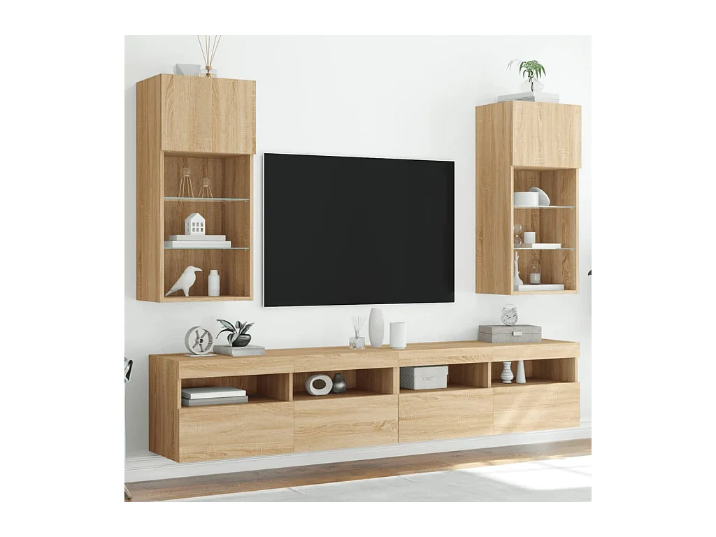 Mobili TV con luci LED 2 pezzi rovere sonoma 40,5x30x90 cm