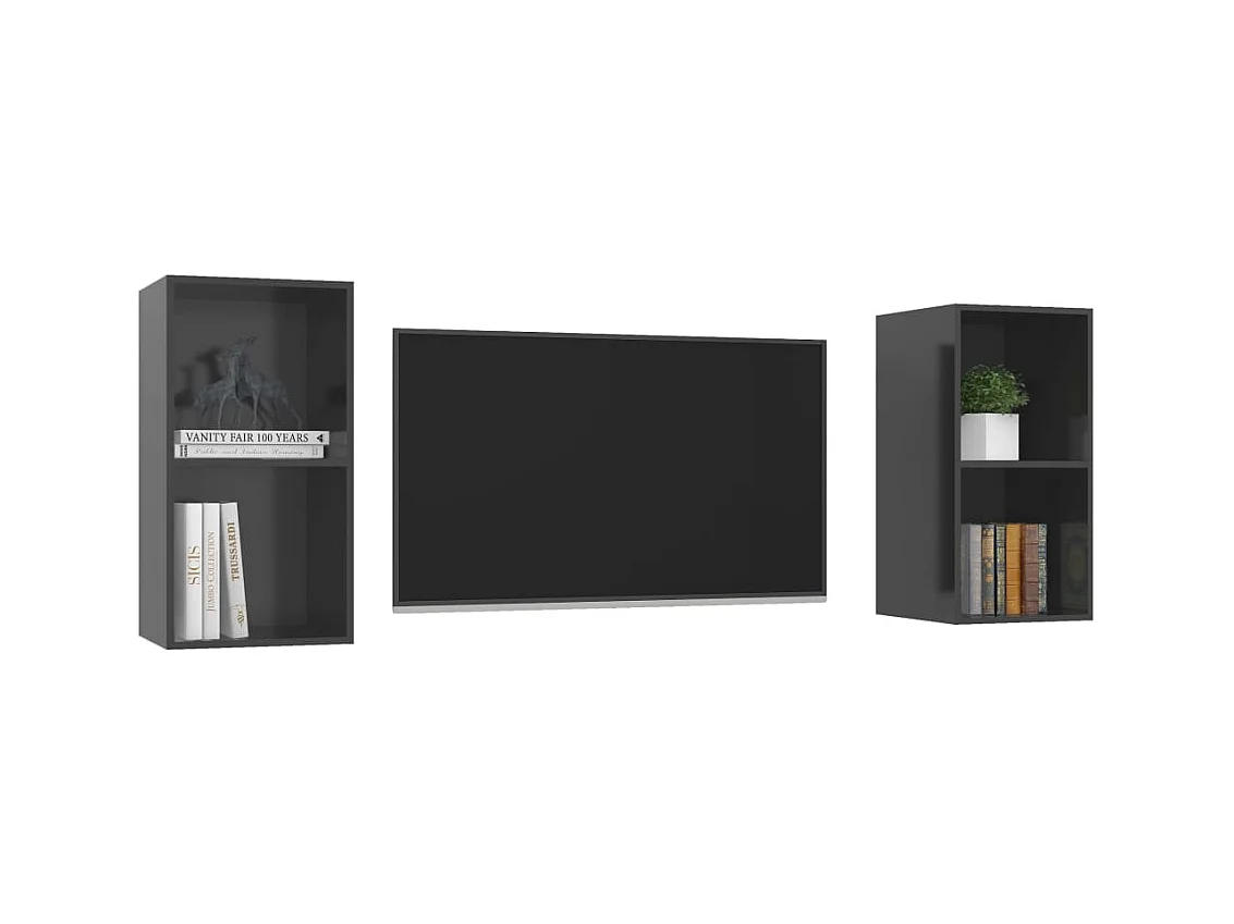 Meubles TV muraux 2 pcs Gris brillant Bois d'ingénierie