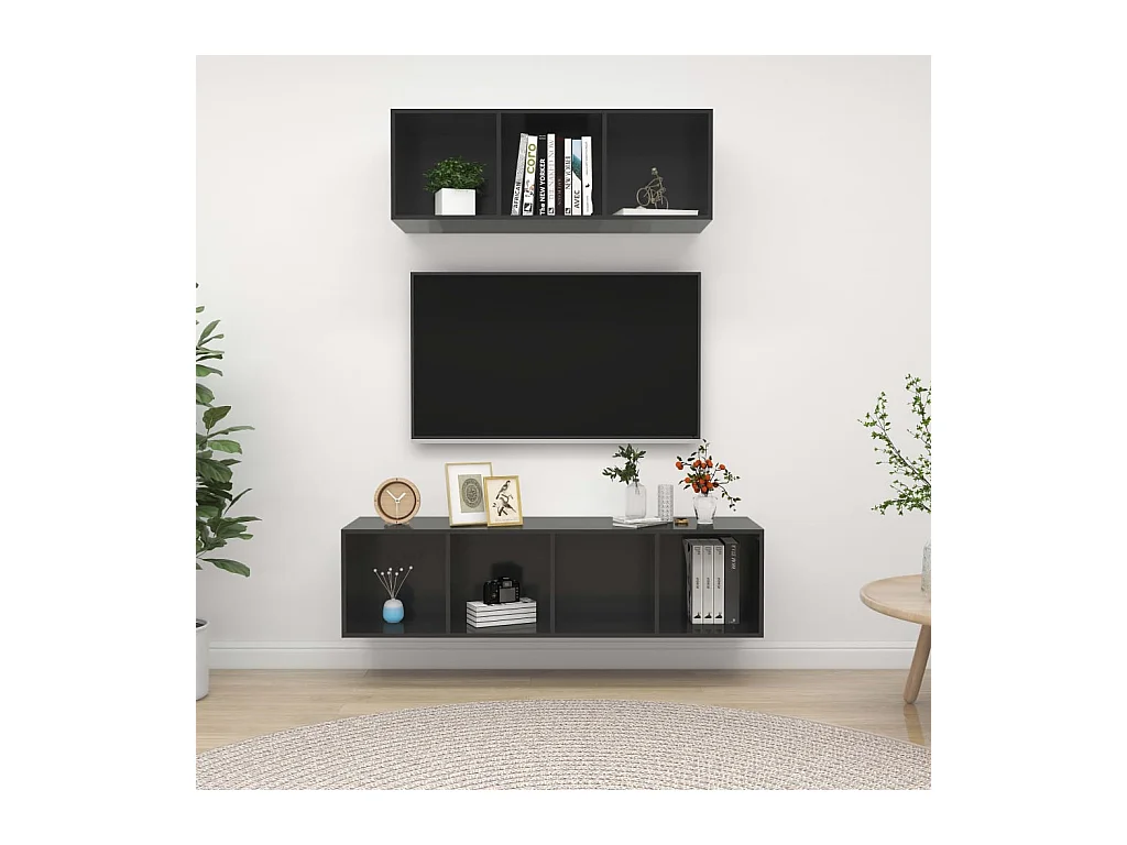Ensemble de meubles TV 2 pcs Gris brillant Bois d'ingénierie