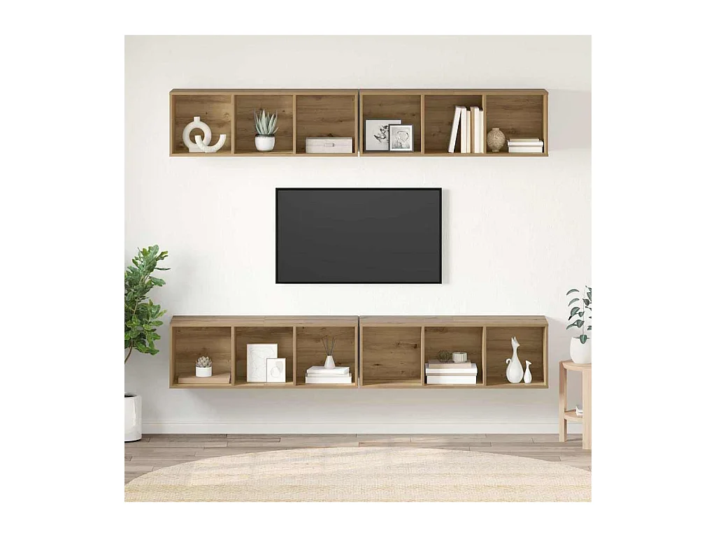 Meuble TV mural 4 pcs chêne artisanal 37 x 37 x 107,5 cm