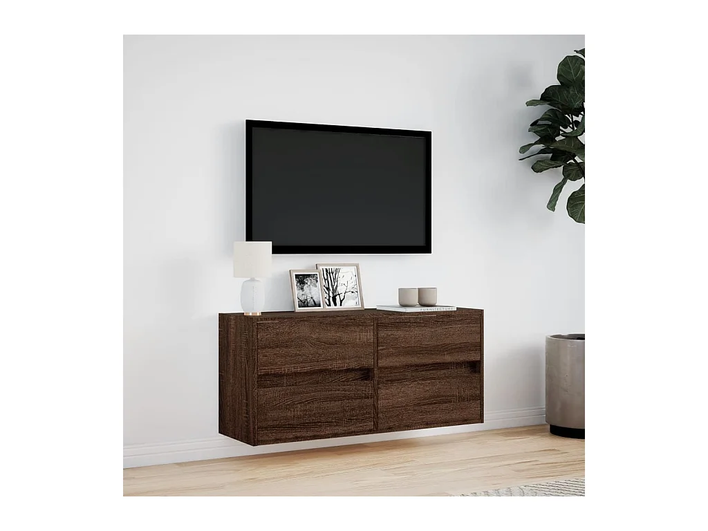 TV-wandmeubel met ledverlichting, bruin eiken, 100x31x45 cm