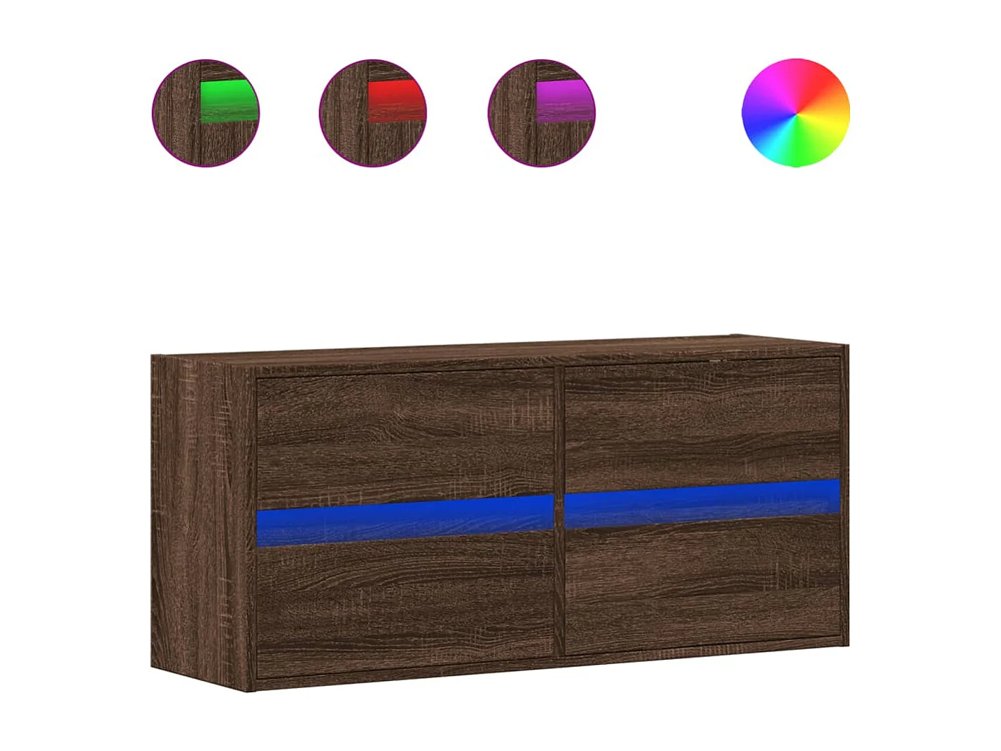 Mobile porta TV a parete con luci LED, rovere marrone, 100x31x45 cm