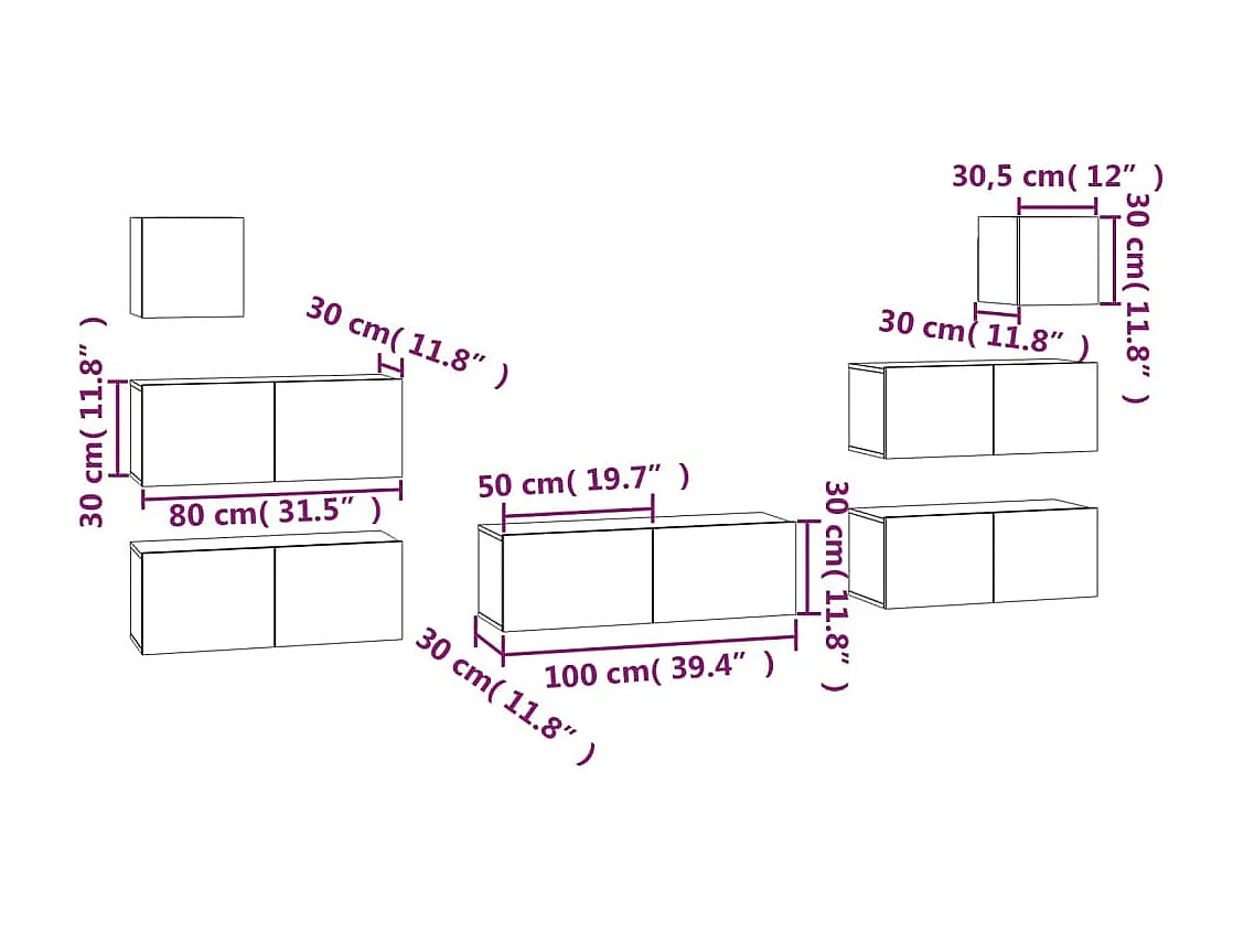 Ensemble de meubles TV 7 pcs Blanc Bois d'ingénierie