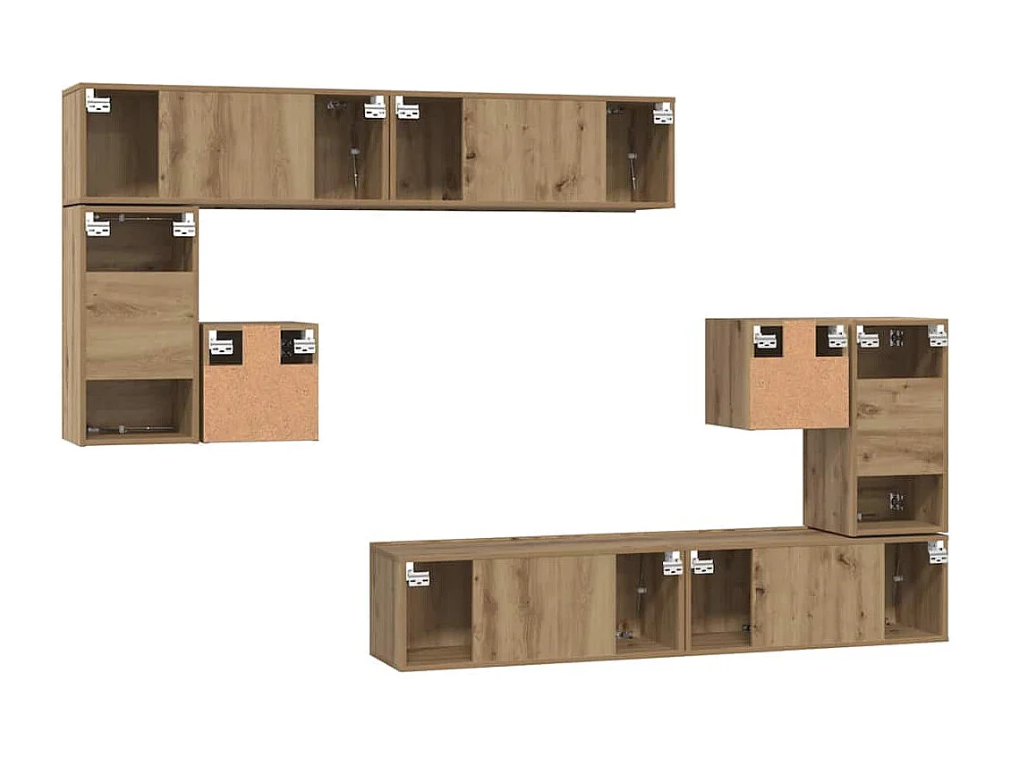 Set porta TV da parete 8 pezzi in rovere artigianale