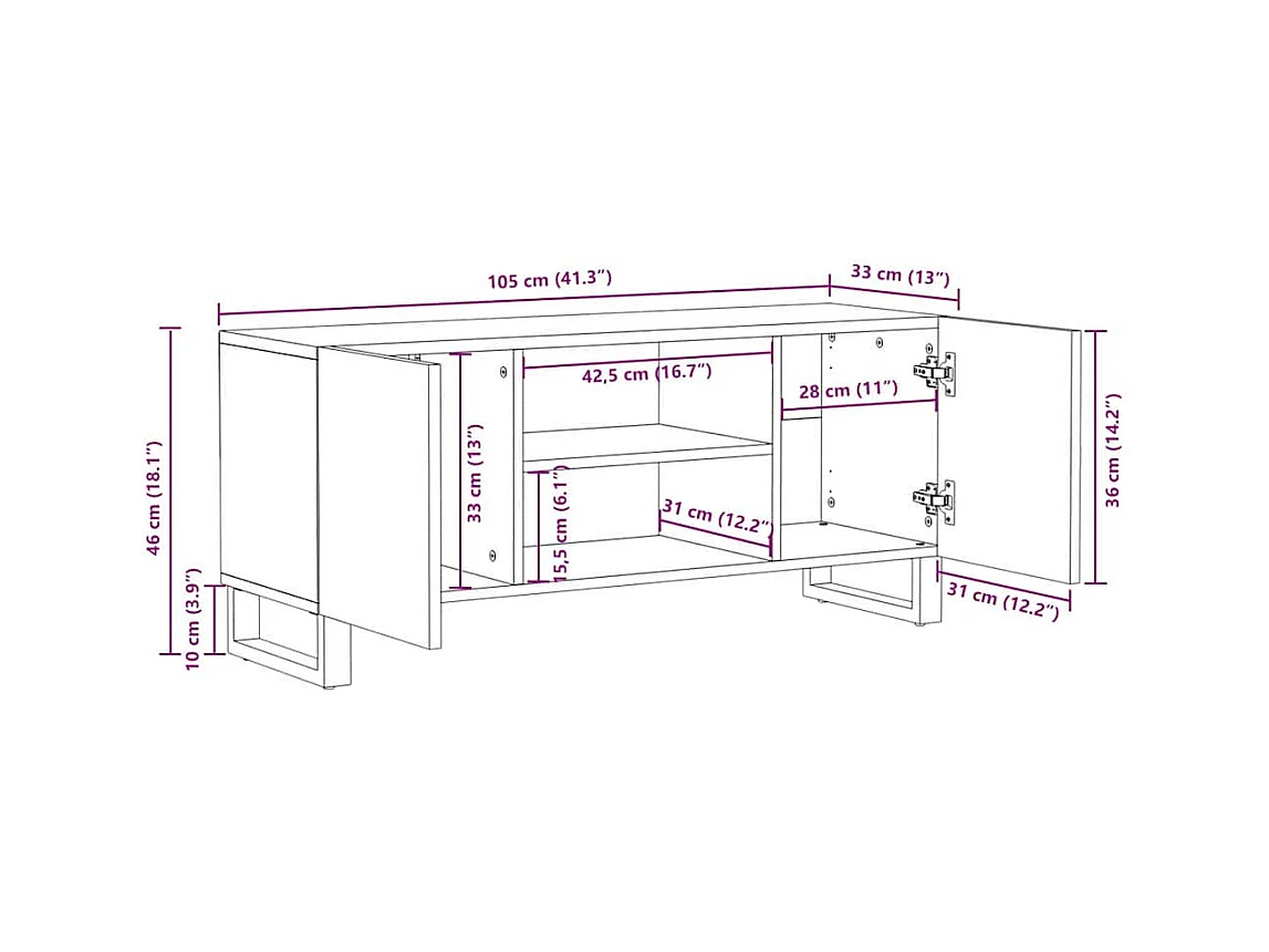 Bruine tv-kast 160 x 30 x 30,5 cm massief mangohout