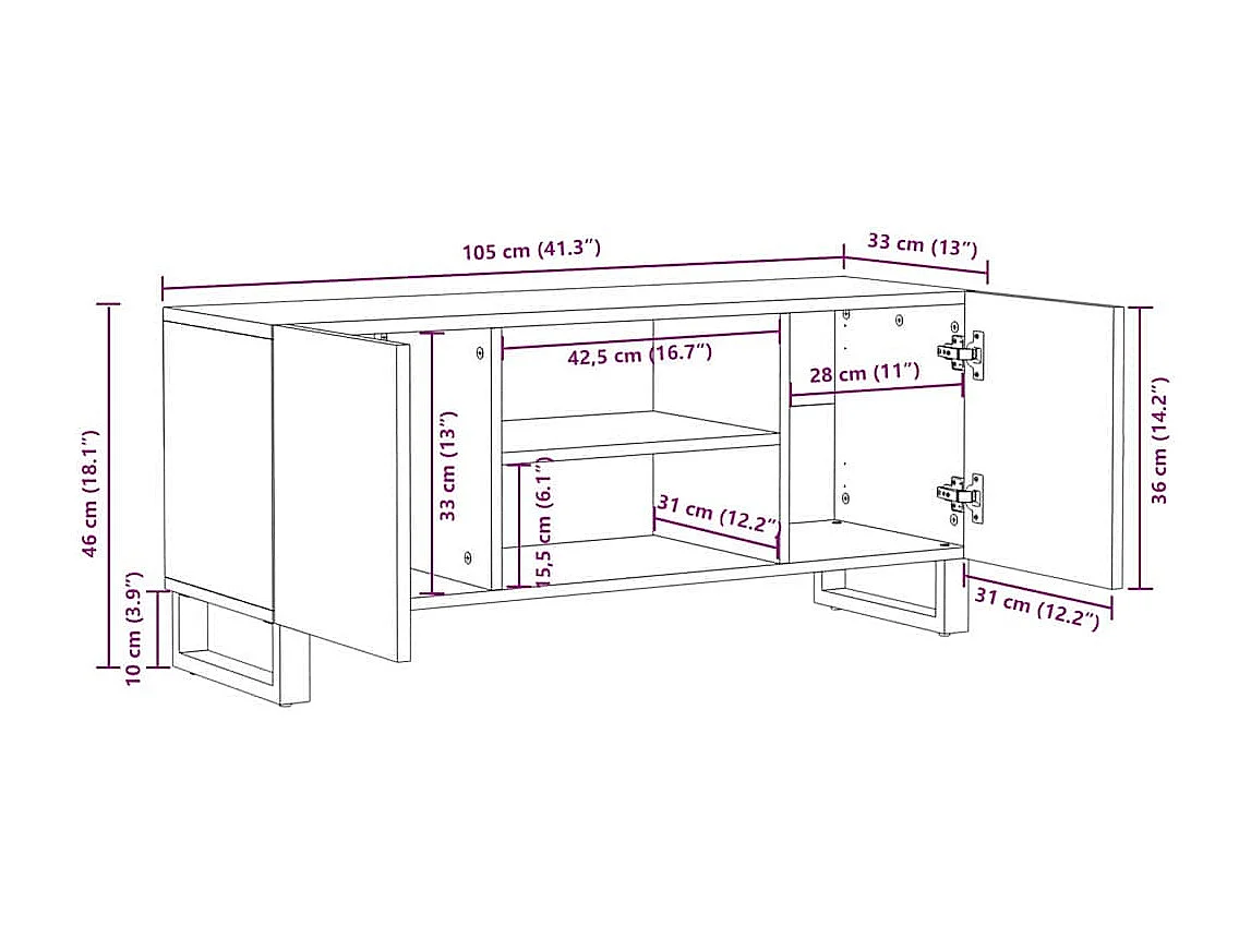 Meuble TV Marron 160 x 30 x 30.5 cm bois de manguier massif