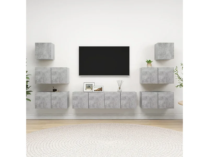 Ensemble de meubles TV 8 pcs Gris béton Bois d'ingénierie