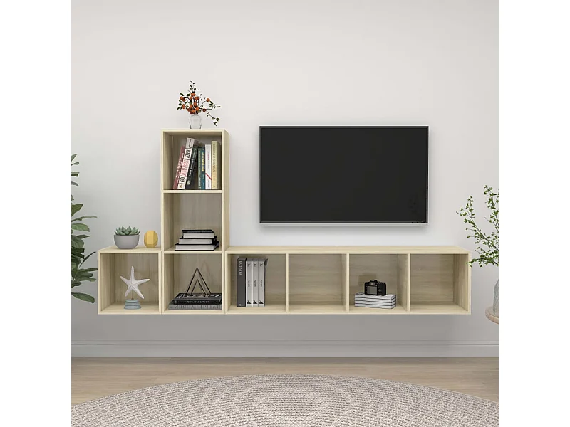 3-delige tv-meubelset Sonoma eiken bewerkt hout