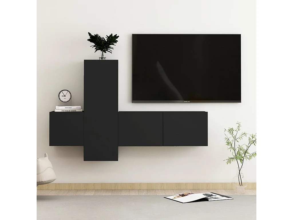 Ensemble de meubles TV 3 pcs Noir Bois d'ingénierie