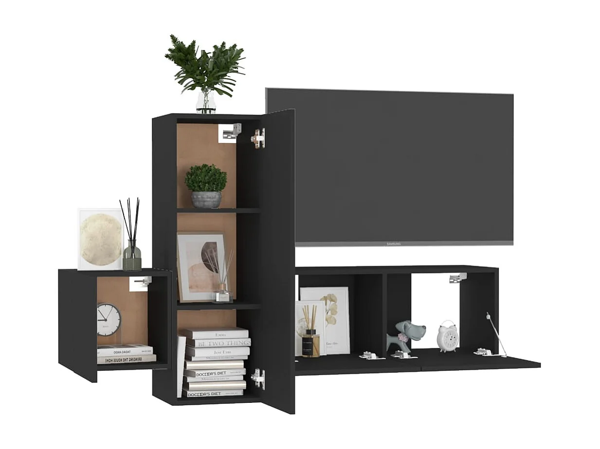 Ensemble de meubles TV 3 pcs Noir Bois d'ingénierie