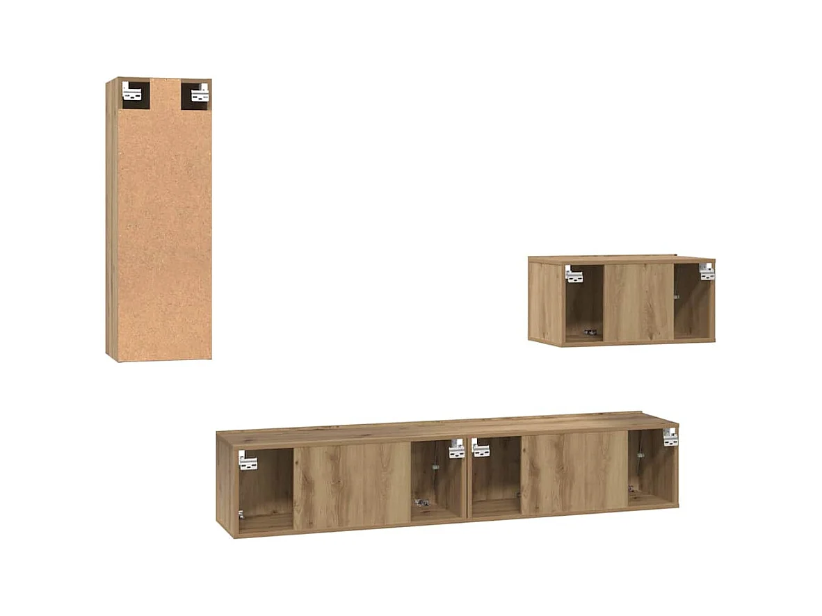 Mobile TV da parete 4 pezzi, rovere lavorato a mano, 200 x 30 x 30 cm