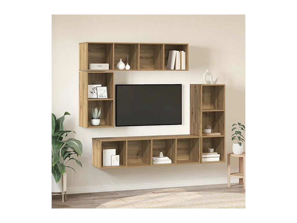 Set porta TV da 4 pezzi, rovere lavorato a mano, 37 x 37 x 142,5 cm
