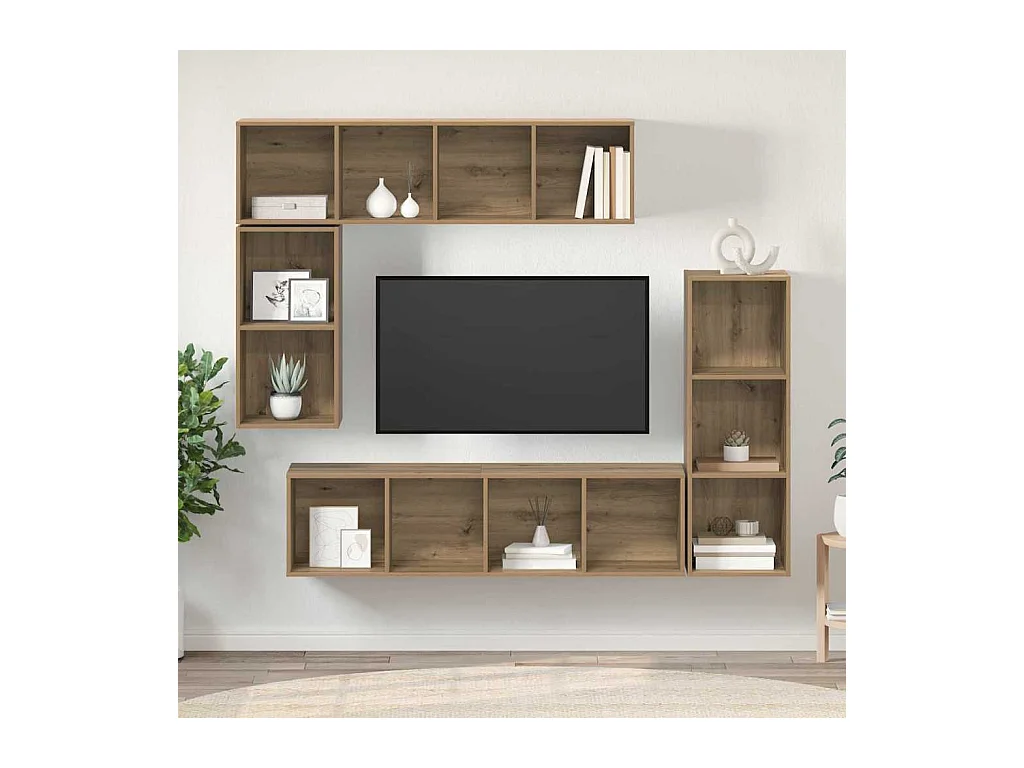 Set porta TV da 4 pezzi, rovere lavorato a mano, 37 x 37 x 142,5 cm