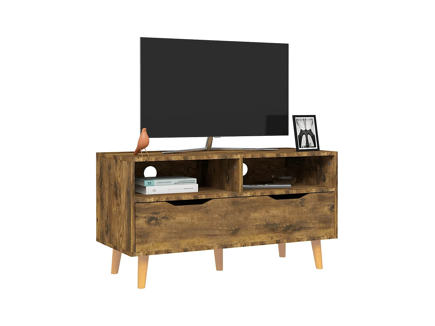 TV-meubel van gerookt eikenhout 90x40x48,5 cm bewerkt hout