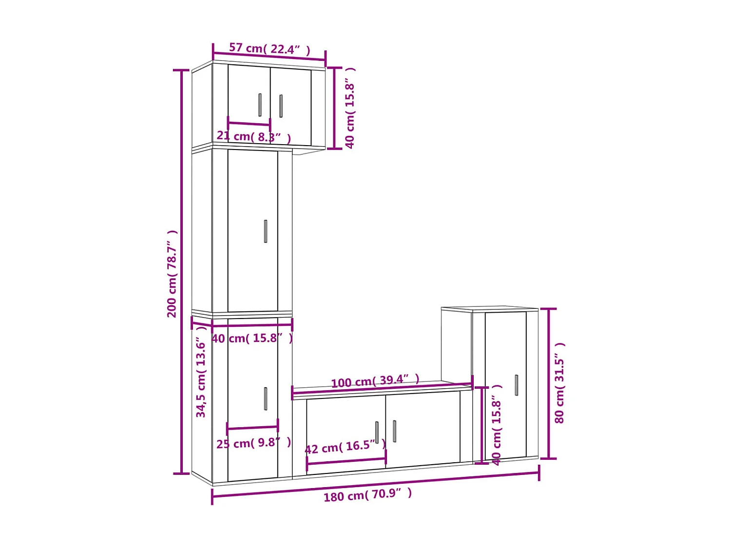 Ensemble de meubles TV 5 pcs Blanc Bois d'ingénierie