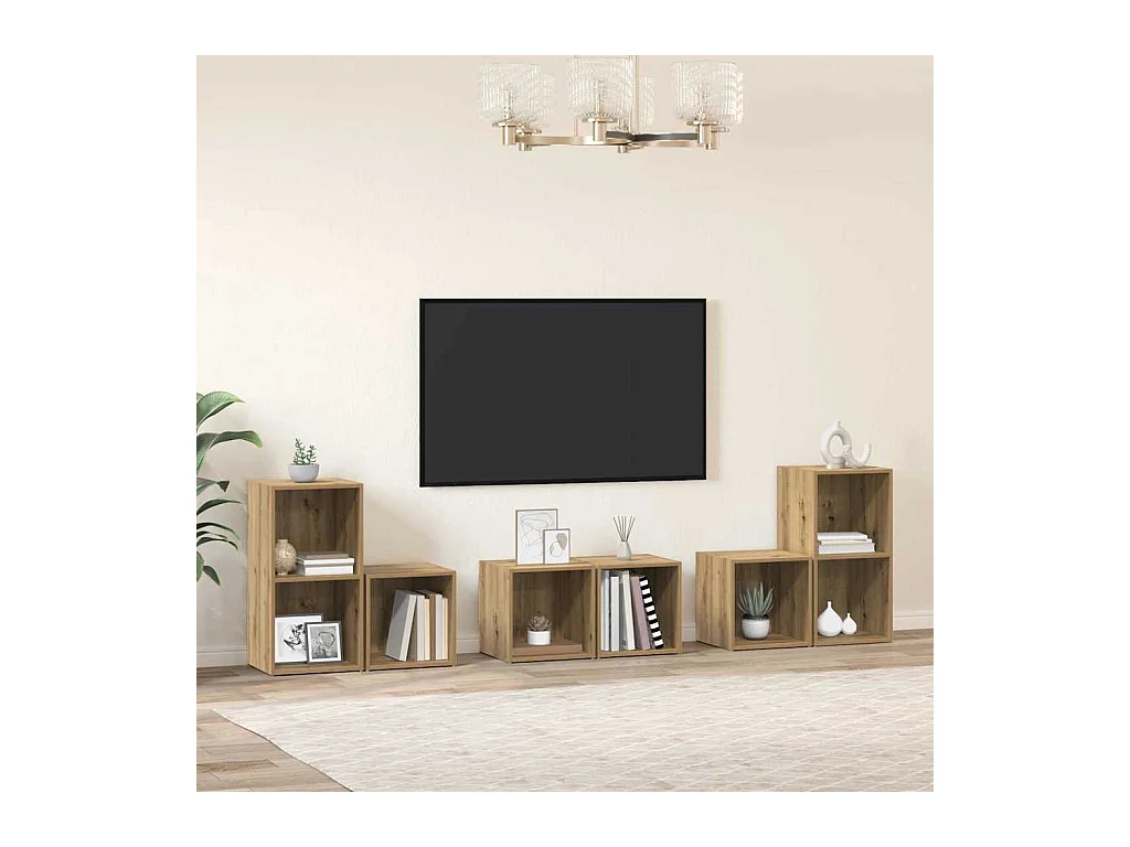 TV-meubelset 6-delig Handgemaakt eikenhout 37 x 35 x 72 cm