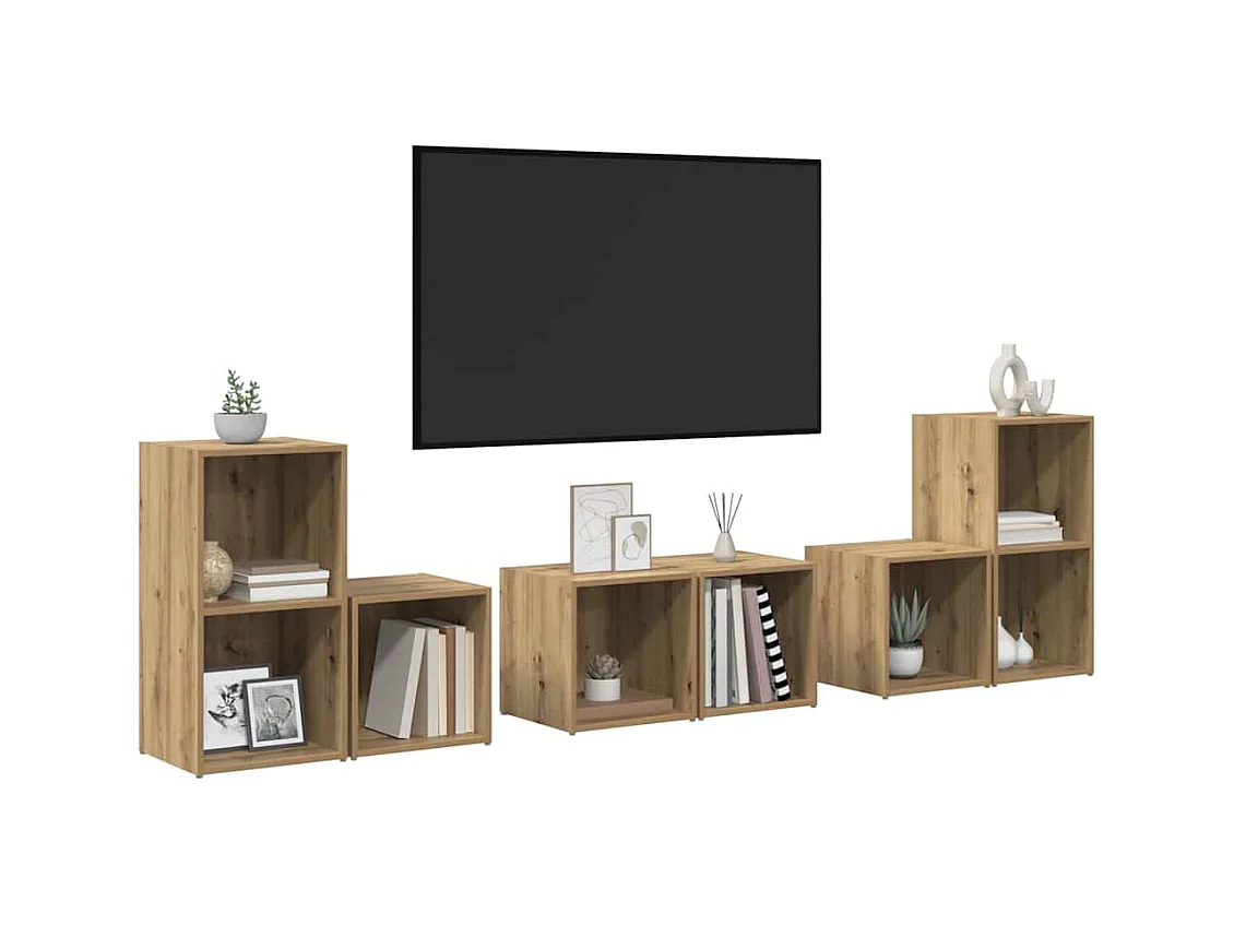 TV-meubelset 6-delig Handgemaakt eikenhout 37 x 35 x 72 cm