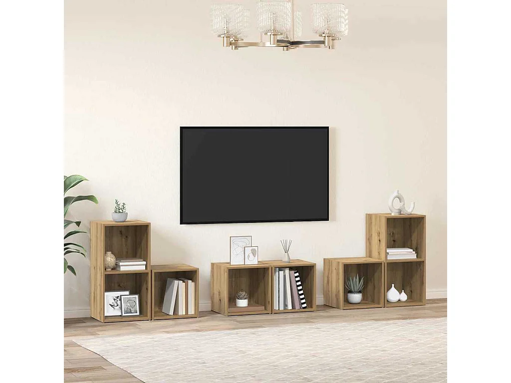 Set di mobili TV da 6 pezzi in rovere lavorato a mano 37 x 35 x 72 cm